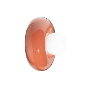 Darc — Un interrupteur mural circulaire avec un bouton rouge translucide et un bouton blanc en forme de cercle, sur fond noir, évoquant un design futu