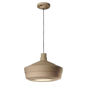 Darc — Applique murale en forme de cloche beige suspendue au plafond, avec un câble métallique et une lumière douce à l'intérieur.