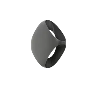 Darc — Représentation en trois dimensions d'une oreille humaine vue de face, avec une texture grise et des contours en damier blanc et noir, sur fond