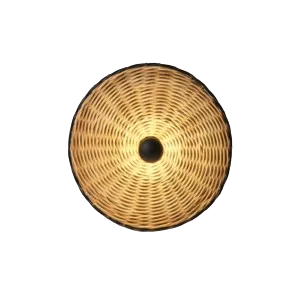 Darc — Un disque circulaire doré aux reflets chauds, entouré d’un cadre gris clair en forme de polygones irréguliers, évoquant une texture organique e
