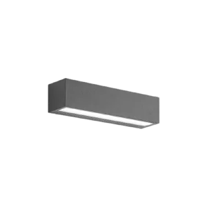 Darc — Applique murale rectangulaire en aluminium brossé, avec une bande lumineuse linéaire intégrée et des bords légèrement irréguliers, posée sur un
