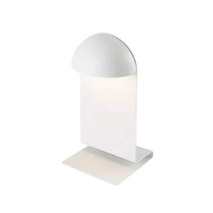 Darc — Applique murale en forme de cylindre blanc avec un rebord arrondi en haut, posée sur une base carrée, émettant une lumière douce et uniforme su