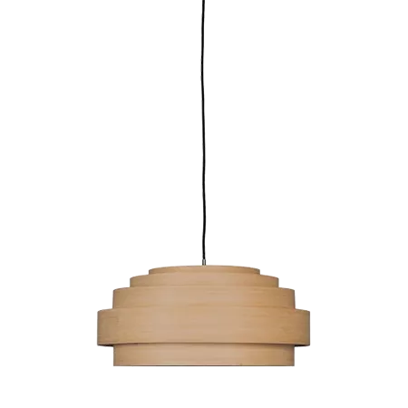 Darc — Applique murale en bois clair aux formes épurées, suspendue par une tige chromée brillante, offrant une lumière douce et moderne.