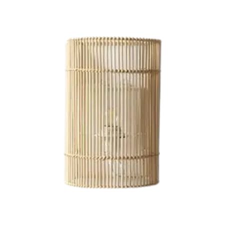 Darc — Un poteau cylindrique en bambou clair, tressé finement avec des motifs horizontaux réguliers, idéal pour une clôture ou un aménagement de jardi
