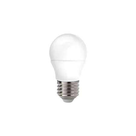 Darc — Ampoule LED blanche en forme globulaire avec culot E27, fond noir contrasté, aspect minimaliste et lumineux