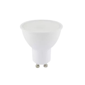 Darc — Ampoule LED de forme conique blanche, compatible avec culot GU10, vue de face sur fond noir