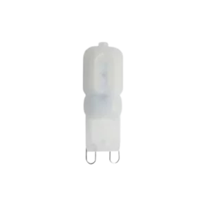 Darc — Un connecteur électrique de type G9, blanc et transparent, avec deux broches métalliques en bas, utilisé pour brancher des ampoules LED.