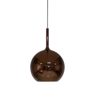 Darc — Applique suspendue en bronze poli avec une forme sphérique et un col fin, reflétant la lumière dans un environnement sombre.