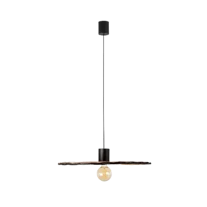 Darc — Applique murale suspendue en métal chromé avec une base plate et une ampoule visible, projetant une lumière douce et chaude sur un fond noir.