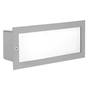 Darc — Un projecteur LED encastré rectangulaire en aluminium gris, diffusant une lumière blanche uniforme et intense, monté sur fond noir.