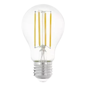 Darc — Ampoule à vis classique en verre transparent contenant un filament LED doré en forme de spirale, émettant une lumière douce et moderne.