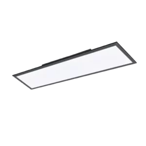 Darc — Un plafonnier LED rectangulaire encastré avec un cadre métallique dentelé et une surface lumineuse blanche uniforme, posé sur un fond noir.