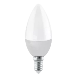Darc — Ampoule électrique de forme conique blanche allumée, avec une base à vis standard, émettant une lumière douce et uniforme.