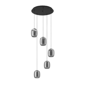 Darc — Applique murale suspendue composée de quatre spots lumineux en forme de rectangles arrondis, fixés par des fils métalliques à un support ovale