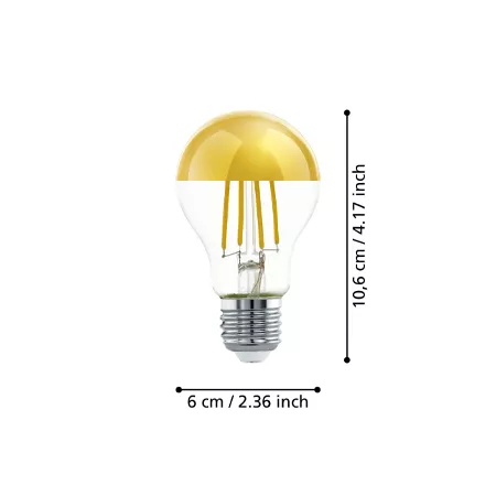Darc — Ampoule LED de forme classique en verre transparent avec une teinte jaune doré à l'intérieur, mesurant 10,6 cm de hauteur et 6 cm de diamètre,