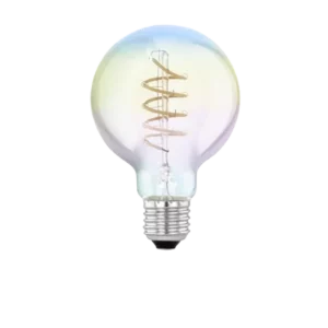 Darc — Une ampoule à filament allumée avec un filament en spirale visible, émettant une lumière douce et chaude sur fond noir.