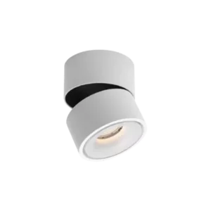 Darc — Une applique encastrée au design épuré, composée d’un cylindre blanc avec une bande noire horizontale et une lumière douce émanant d’un cercle