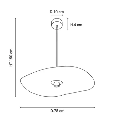 Darc — Dessin technique d'une applique murale avec un abat-jour ovale de 78 cm de diamètre, une hauteur totale de 150 cm et une tête lumineuse de 10 c