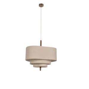 Darc — Applique murale suspendue en forme cylindrique beige et structure métallique, fixée par un long bras ajustable, sur fond noir.