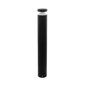 Darc — Un projecteur LED moderne en forme cylindrique, noir et blanc, avec une base carrée et des bords lumineux, posé sur un fond noir.