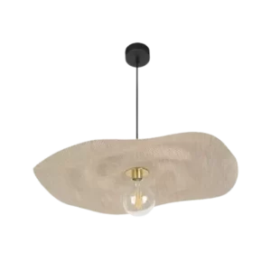 Darc — Applique murale suspendue en forme de feuille texturée beige clair, avec une ampoule visible au centre et un support métallique noir fixée au p