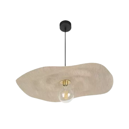 Darc — Applique murale suspendue en forme de feuille texturée beige clair, avec une ampoule visible au centre et un support métallique noir fixée au p
