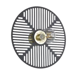 Darc — Un projecteur LED de design industriel avec une structure métallique striée en gris anthracite et une lentille centrale transparente entourée d