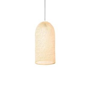 Darc — Applique murale suspendue en forme de cylindre, composée d’un tissu beige légèrement transparent, diffusant une lumière douce et chaude.