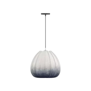Darc — Applique murale suspendue en forme de citrouille stylisée, composée de motifs géométriques blancs sur fond noir, fixée par une tige métallique.