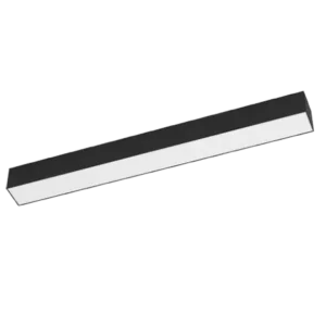 Darc — Une applique LED rectiligne en métal avec des bords dentelés et une lumière blanche diffuse, montée sur un fond noir.