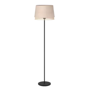 Darc — Un lampadaire sur pied haut et fin, avec un abat-jour carré blanc et une base carrée noire, posé sur un fond noir uni.