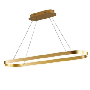 Darc — Applique lumineuse suspendue en forme ovale avec finition dorée brillante, fixée par trois câbles métalliques, idéale pour éclairer élégamment