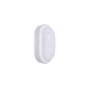 Darc — Une applique murale blanche de forme ovale et design épuré, fixée sur un fond noir, avec un cadre fin et une surface lisse.