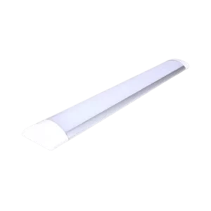Darc — Tube lumineux en forme de rectangle allongé, blanc et légèrement strié sur les côtés, émettant une lumière douce et uniforme, posé sur un fond
