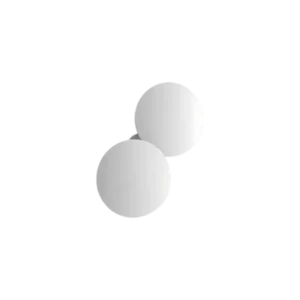 Darc — Deux formes circulaires blanches, légèrement pixelisées, placées côte à côte sur un fond entièrement noir, évoquant un style rétro ou numérique