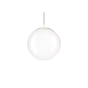 Darc — Applique murale suspendue de forme ronde et blanche, fixée par un support métallique fin sur fond noir, évoquant un style épuré et contemporain