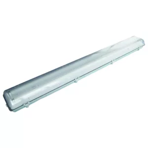 Darc — Tube fluorescent rectiligne transparent, étanche, fixé sur un support métallique avec des attaches latérales, conçu pour une utilisation en mil