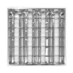 Darc — Un plafond lumineux carré composé d’un réseau de carreaux en verre transparent et d’une structure métallique grise, reflétant la lumière de man