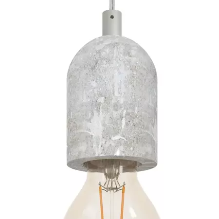 Darc — Applique suspendue en forme de cylindre en béton brut texturé, suspendue par un fil métallique, avec une ampoule à filament visible à l'intérie