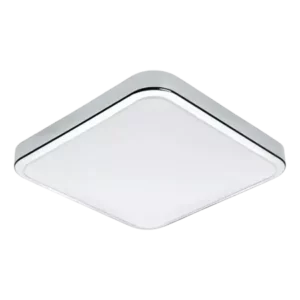 Darc — Un plafonnier carré de couleur blanche, aux bords légèrement dentelés et à la surface lisse, suspendu contre un fond noir.