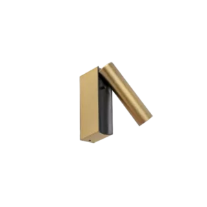 Darc — Applique murale en forme de L avec un cylindre doré et un support rectangulaire noir, fixée sur un mur clair