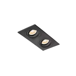 Darc — Deux spots LED encastrés dans une platine rectangulaire noire, allumés et orientables, sur fond noir uniforme