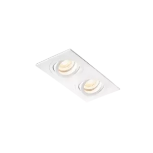 Darc — Une platine d'éclairage encastrée blanche, rectangulaire et légèrement biseautée, intégrant deux spots orientables émettant une lumière chaude