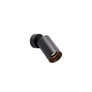 Darc — Un projecteur LED encastré de forme cylindrique avec une extrémité légèrement inclinée et une finition métallique grise, posé sur un fond noir.