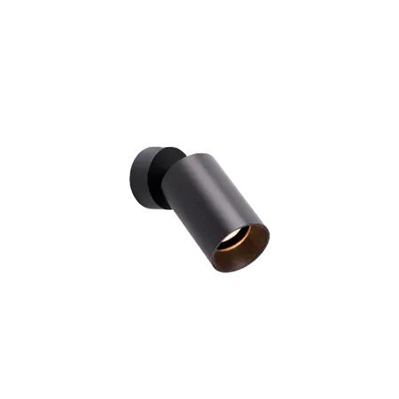Darc — Un projecteur LED encastré de forme cylindrique avec une extrémité légèrement inclinée et une finition métallique grise, posé sur un fond noir.