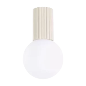 Darc — Applique murale en forme de globe blanc et base en plis verticaux, fixée sur un mur noir, évoquant un style épuré et contemporain.